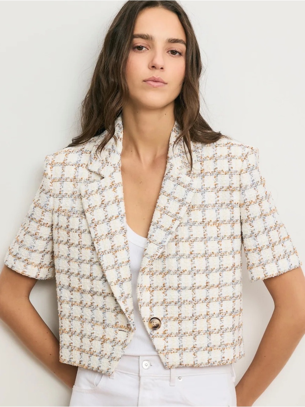 Veronica Beard NWT Montenegro Jacket Ivory Plaid Cropped Size 8